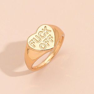 Gold Plated F*ck Fuck off Signet Ring Heart Ring